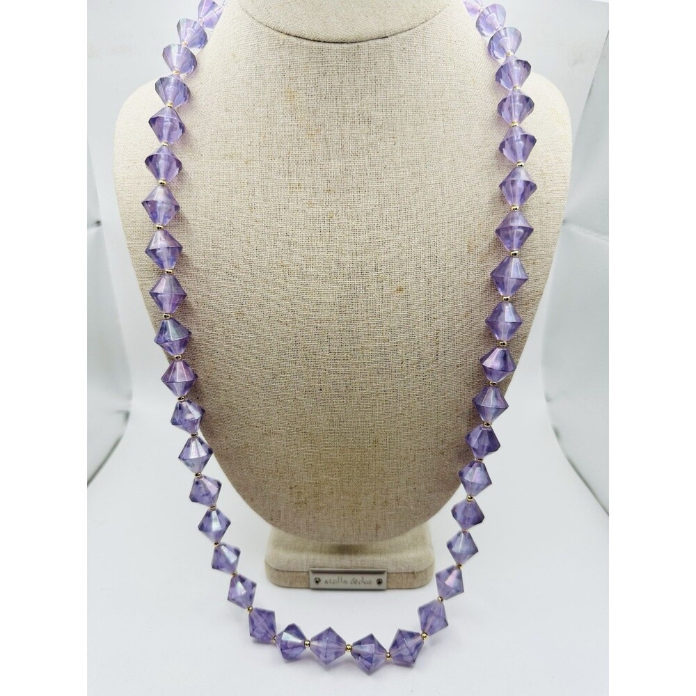 Vintage Faceted Purple Bead Diamond Shape Necklace 30”